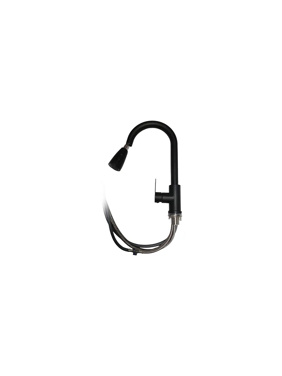 Monocontrol mezclador para lavaplatos negro mate con cuello alto y ducha extraíble — Pacific Group