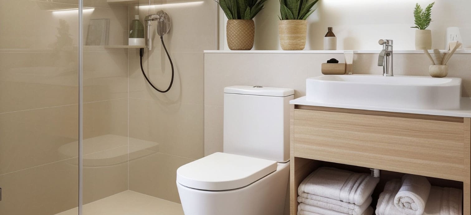 Baño remodelado con grifería de alta gama distribuida por Pacific Group en Colombia