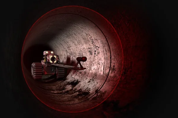 Robot CCTV para inspección y diagnóstico interno de tuberías de alcantarillado y redes hidráulicas subterráneas.